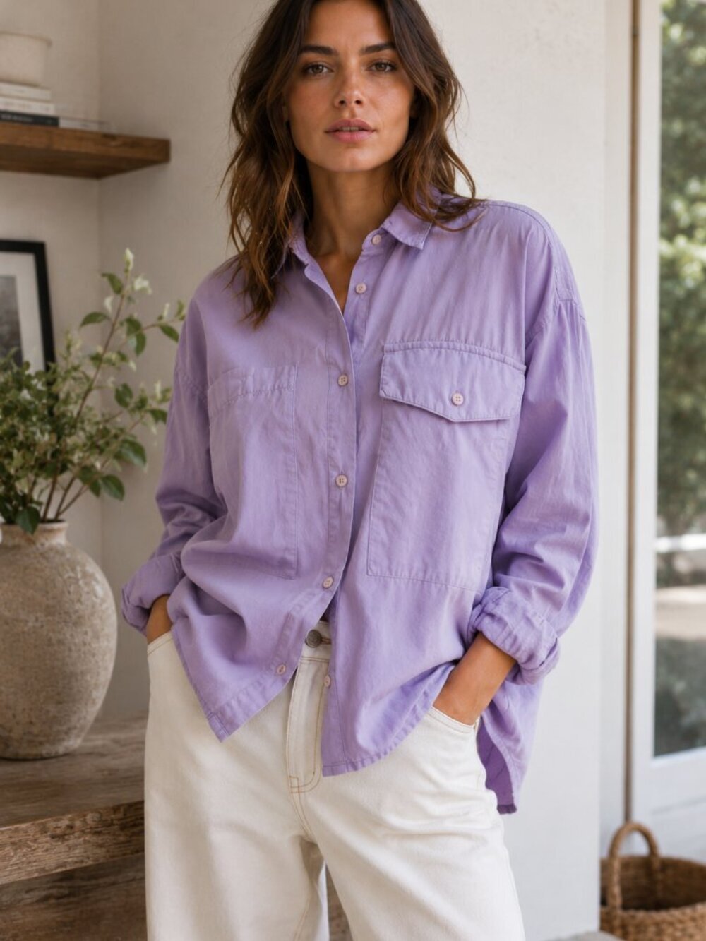 Chloe’ Stora Paris Poplin Cotton Lilac Button Front Blouse Long Sleeve